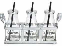Am billigsten ✔️ 3tlg. Trinkflaschenset "Bistro" in silberfarben 🔔