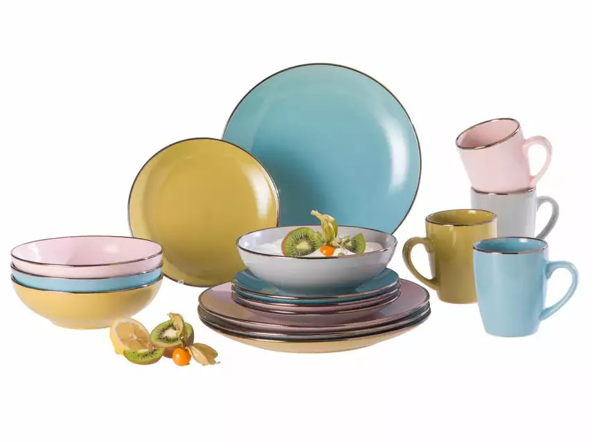 Auslauf 🧨 Geschirrset Metallic Rim 16 teilig in mehrfarbig ✔️ 1 Auslauf 🧨 Geschirrset Metallic Rim 16 teilig in mehrfarbig ✔️