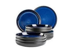 Billig 💯 Tafelservice Niara schwarz/blau - 12 teilig ❤️
