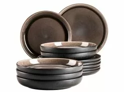 Bester Verkauf ✨ Tafelservice Niara schwarz/grau - 12 teilig in braun 🎉