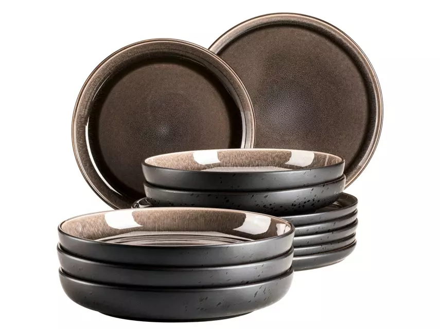 Bester Verkauf ✨ Tafelservice Niara schwarz/grau - 12 teilig in braun 🎉 1 Bester Verkauf ✨ Tafelservice Niara schwarz/grau - 12 teilig in braun 🎉